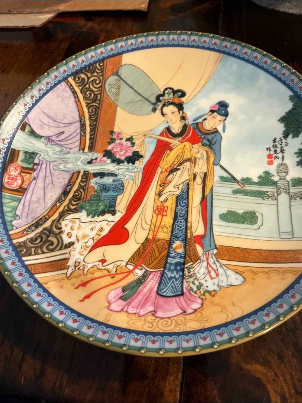 Decorative Porcelain Art Plate with Traditional Chinese Lady Motif in Multicolor